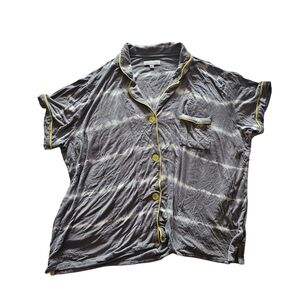P.J. Salvage Button Front Pajama Top Tie Dye Gray Yellow Trim Size M